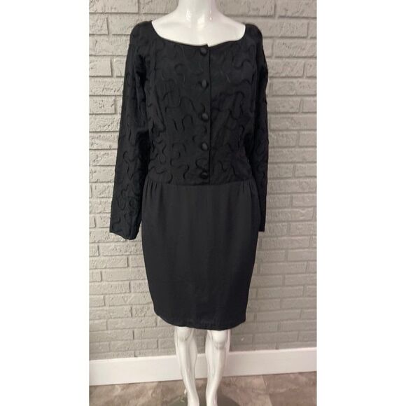 Kymio Black Long Sleeve Dress Shift Size 10 - Picture 1 of 8